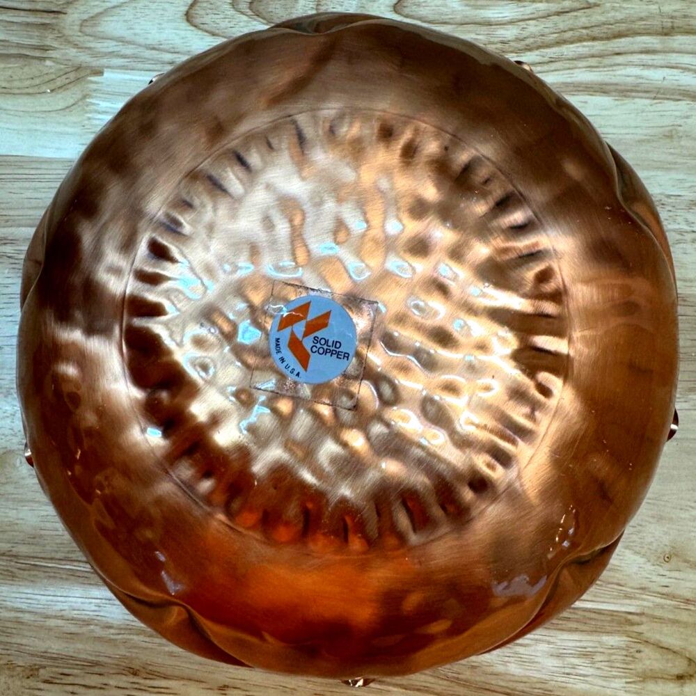 Vintage Gregorian Solid Copper Bowl Ruffled Edge Hand Hammered Flower Design - Picture 3 of 7